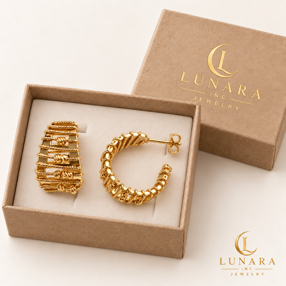14K Gold Layered Bead Hoop Earrings