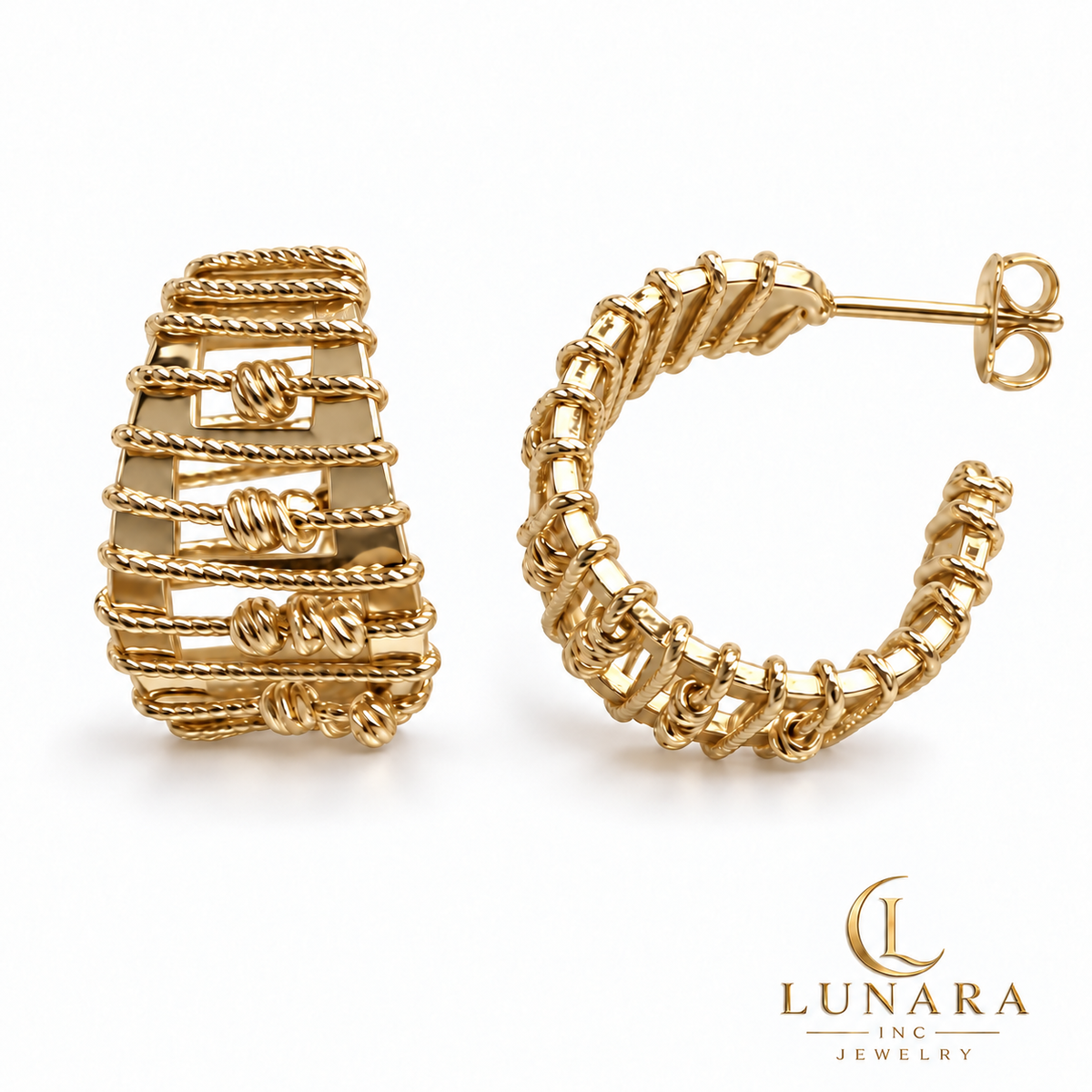 14K Gold Layered Bead Hoop Earrings