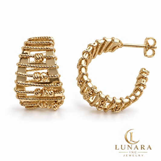 14K Gold Layered Bead Hoop Earrings