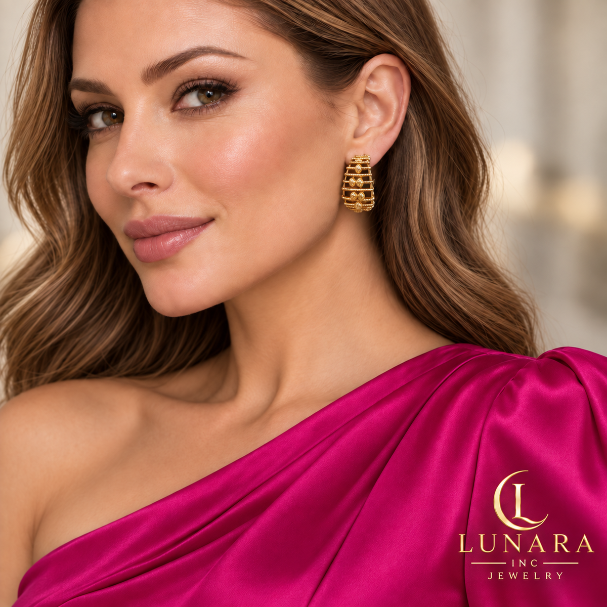 14K Gold Layered Bead Hoop Earrings