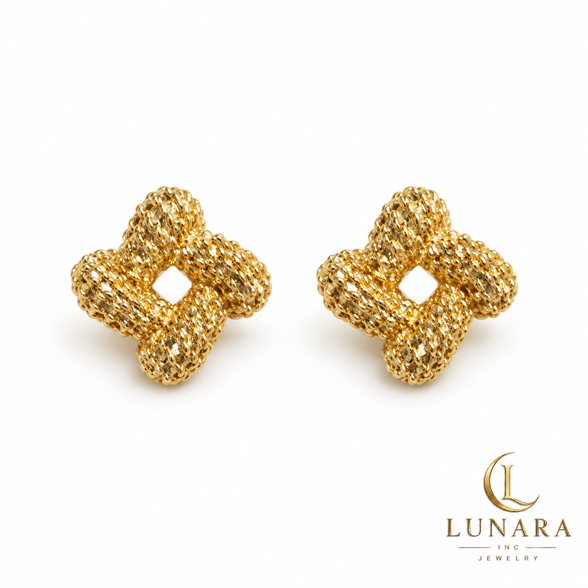 14K Gold Square Knot Stud Earrings