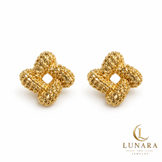 14K Gold Square Knot Stud Earrings