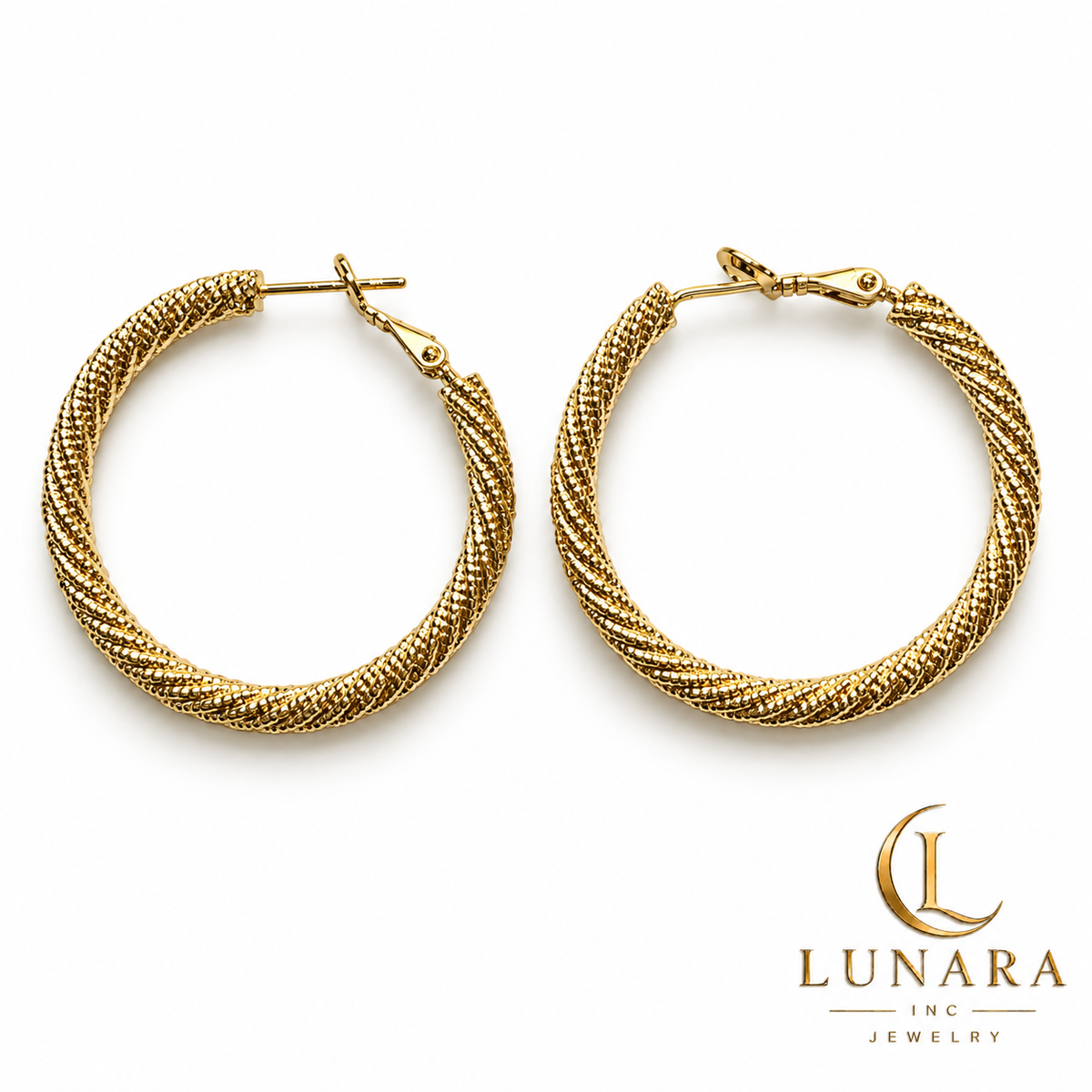Twisted Texture Hoop Earrings – 14K Gold Tone