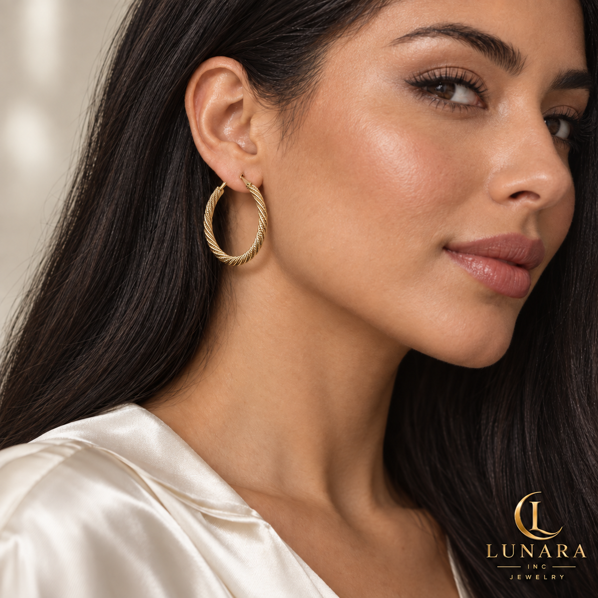 Twisted Texture Hoop Earrings – 14K Gold Tone