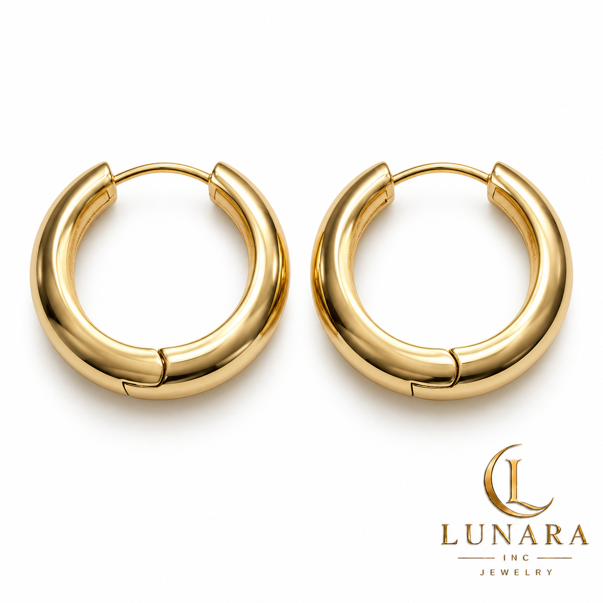 Classic Polished Hoop Earrings – 14K Gold Tone