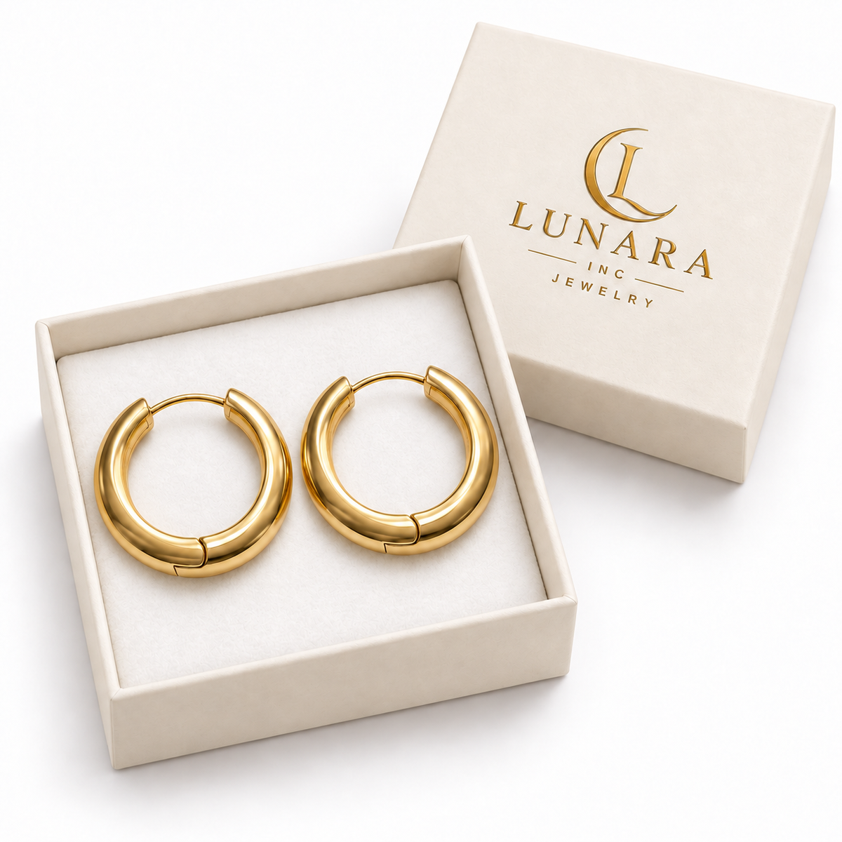 Classic Polished Hoop Earrings – 14K Gold Tone