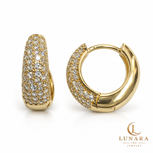 Pavé Sparkle Hoop Earrings – Gold Tone