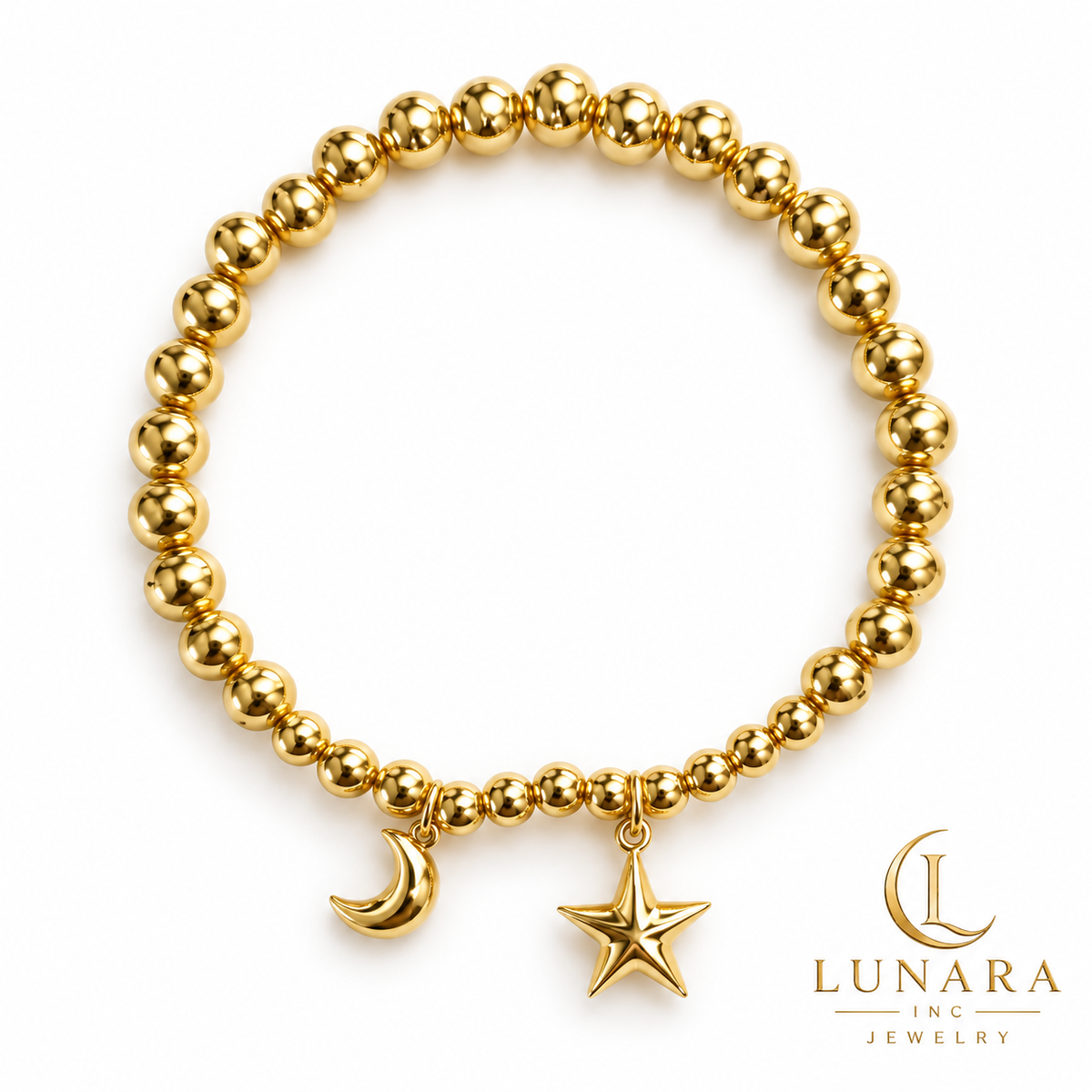 Celestial Moon & Star Beaded Stretch Bracelet