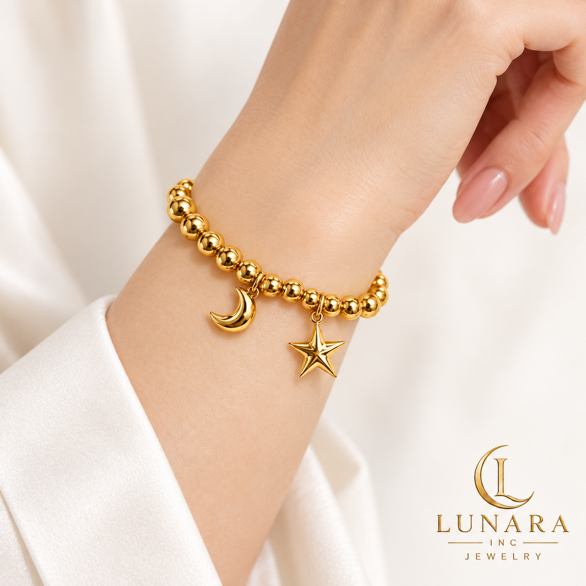 Celestial Moon & Star Beaded Stretch Bracelet