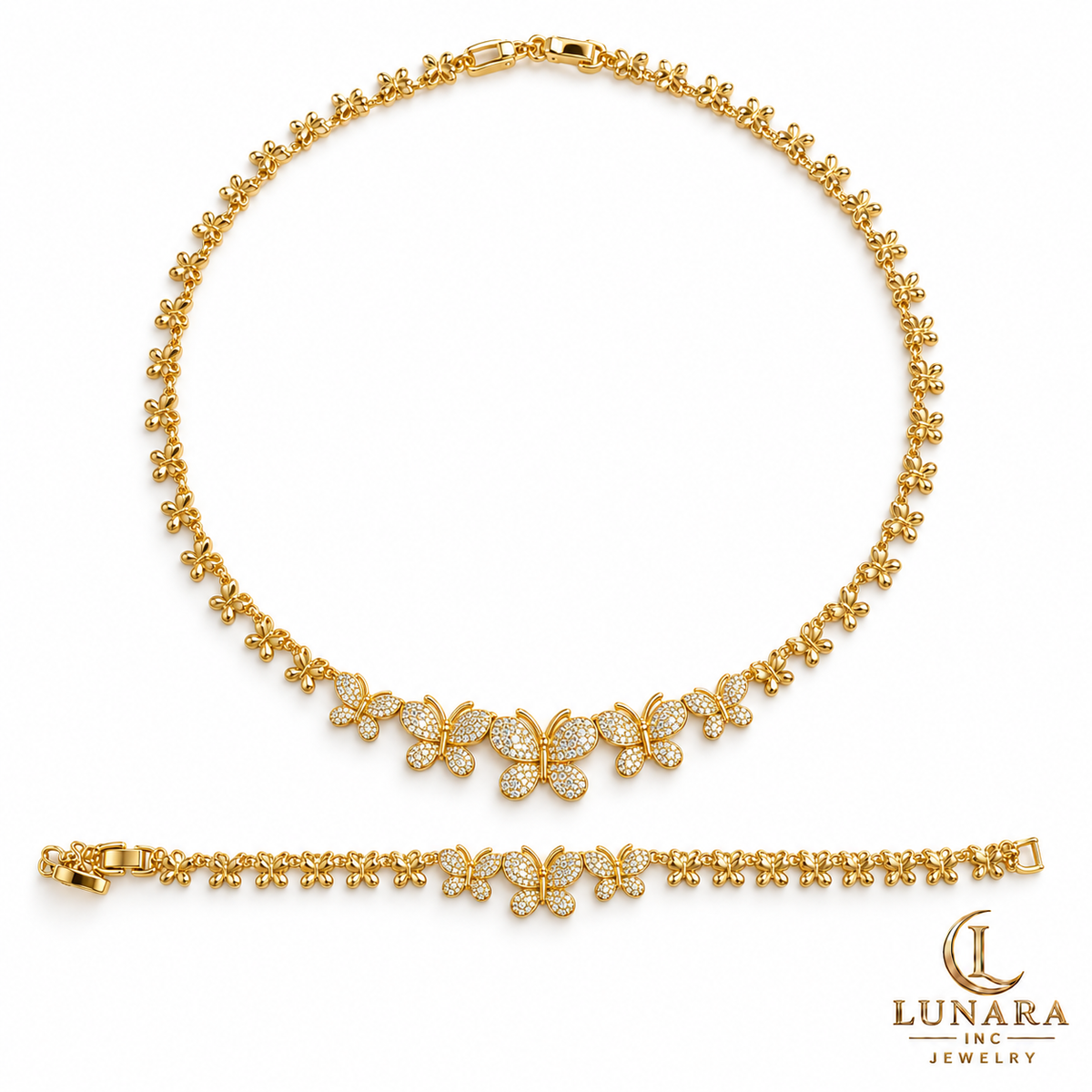 Sparkling Butterfly Necklace & Bracelet Set