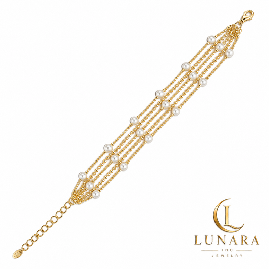 Golden Pearl Multi-Strand Bracelet