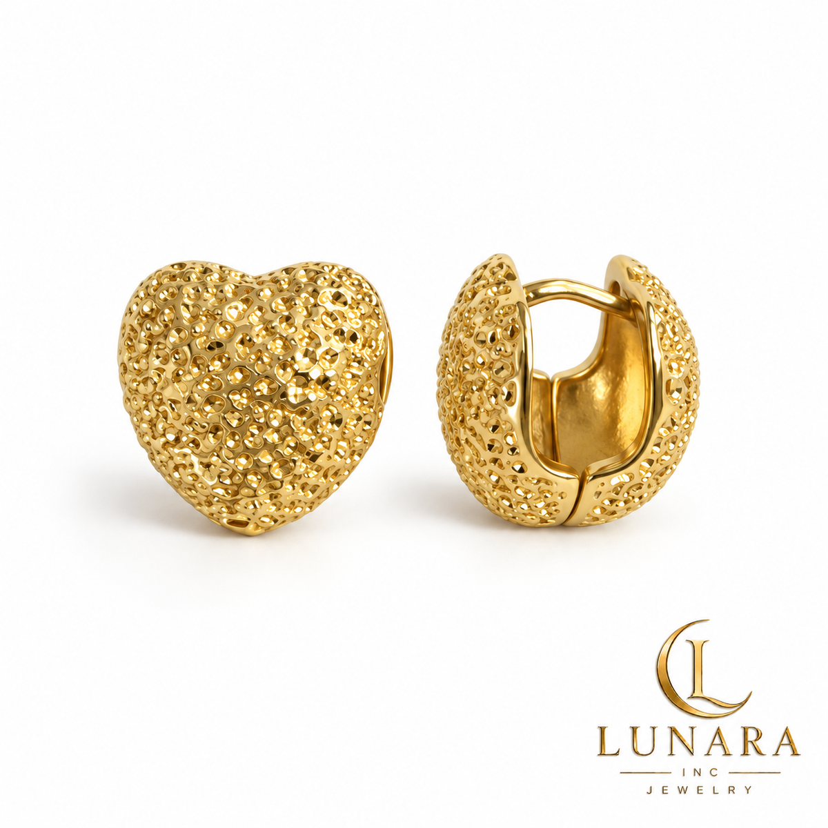 Textured Gold Heart Earrings
