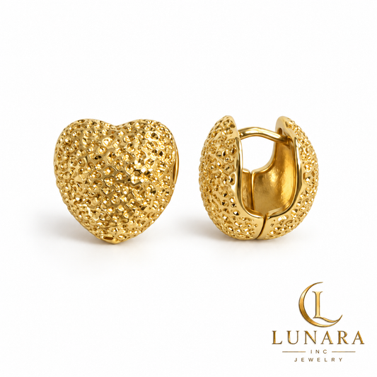 Textured Gold Heart Earrings