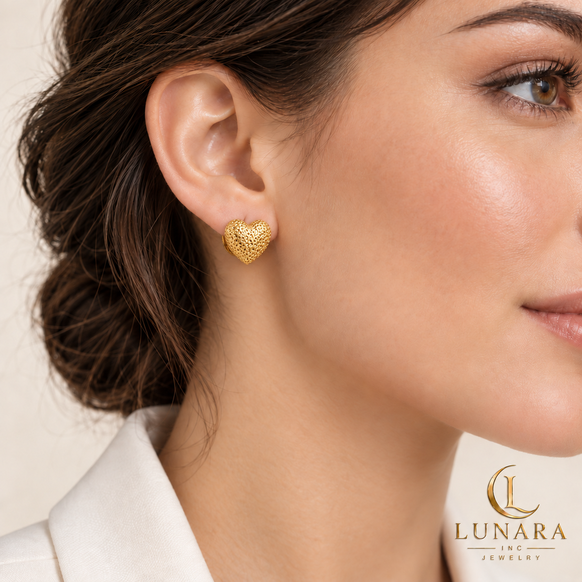 Textured Gold Heart Earrings