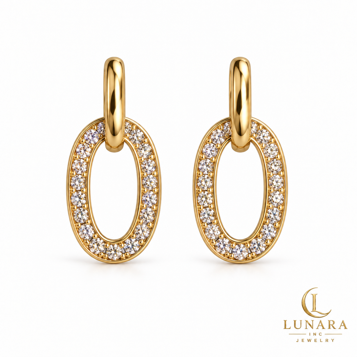 Gold Oval Link Zirconia Earrings