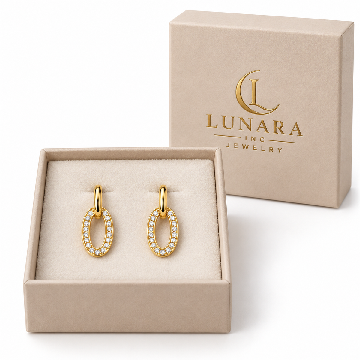 Gold Oval Link Zirconia Earrings