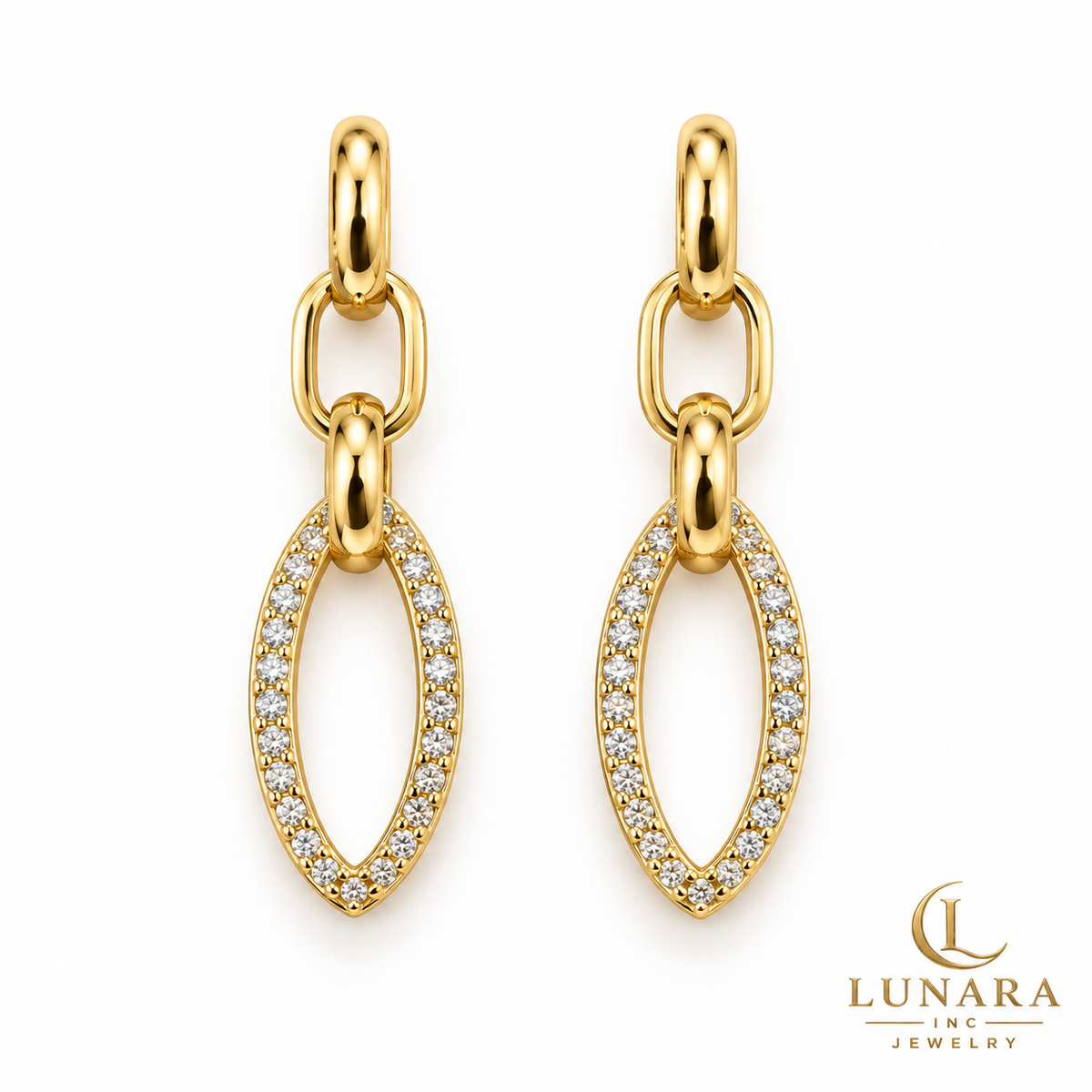 Gold Marquise Link Drop Earrings