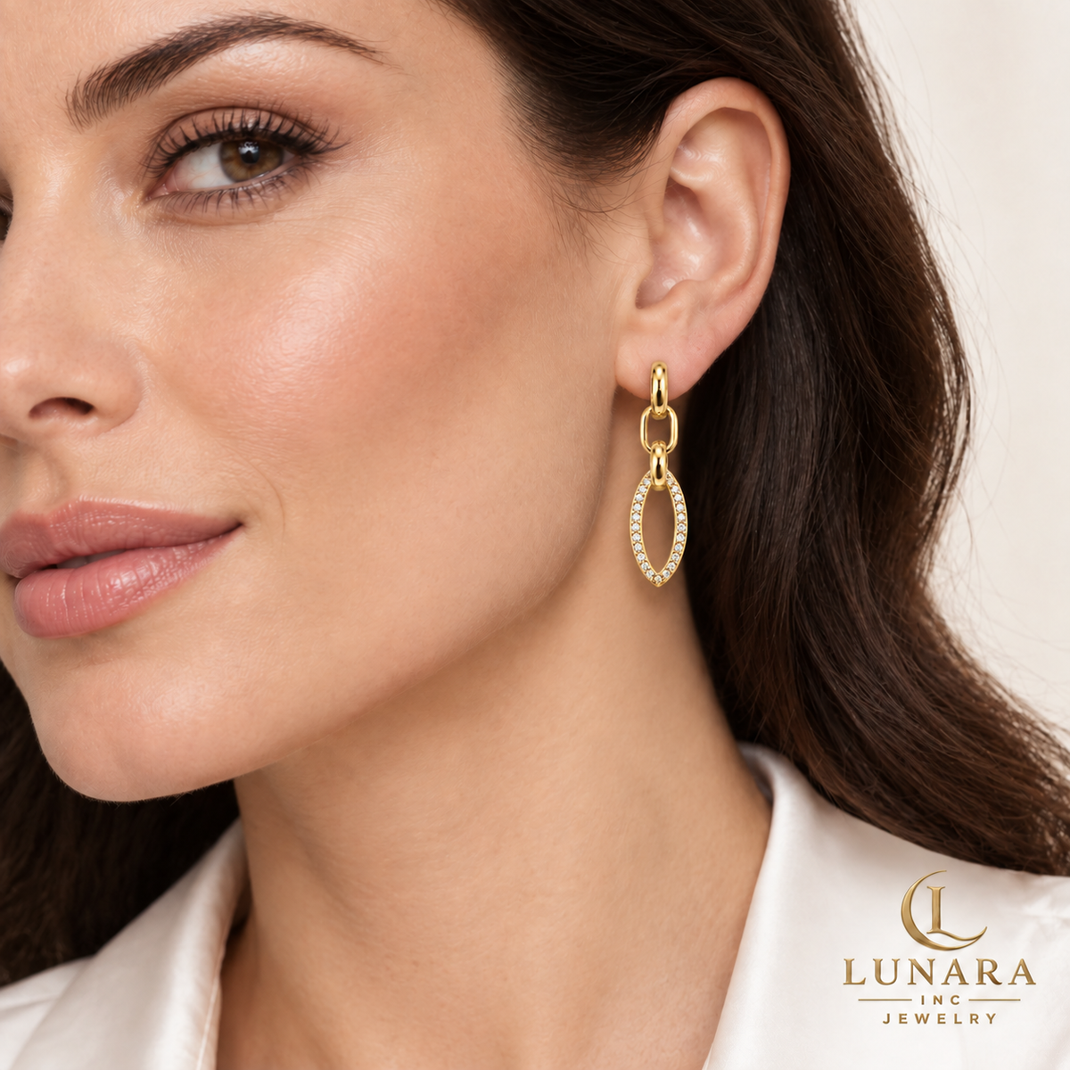 Gold Marquise Link Drop Earrings