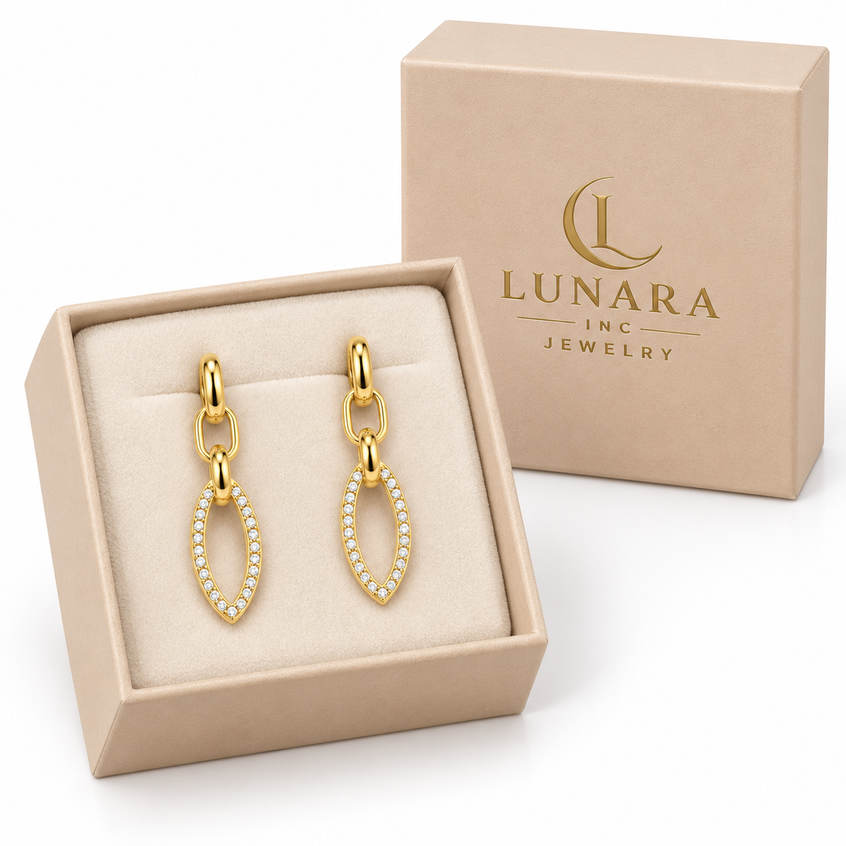Gold Marquise Link Drop Earrings