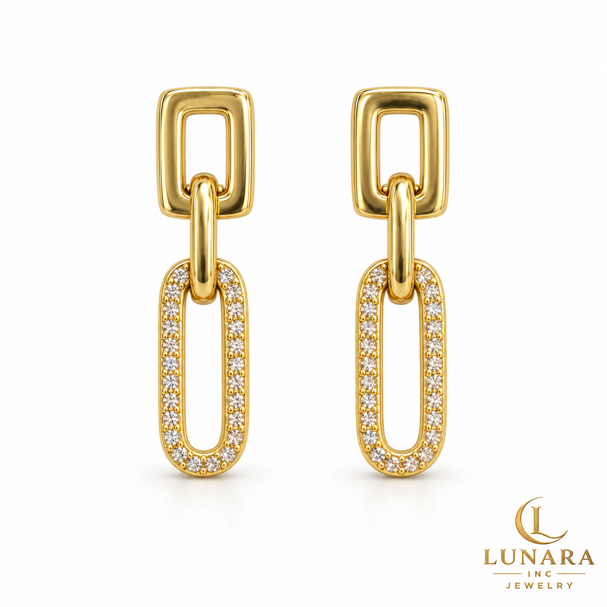 Gold Rectangular Link Drop Earrings