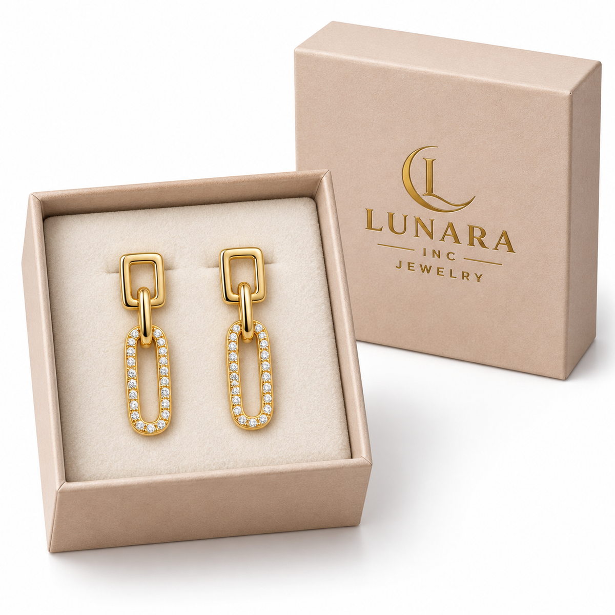Gold Rectangular Link Drop Earrings