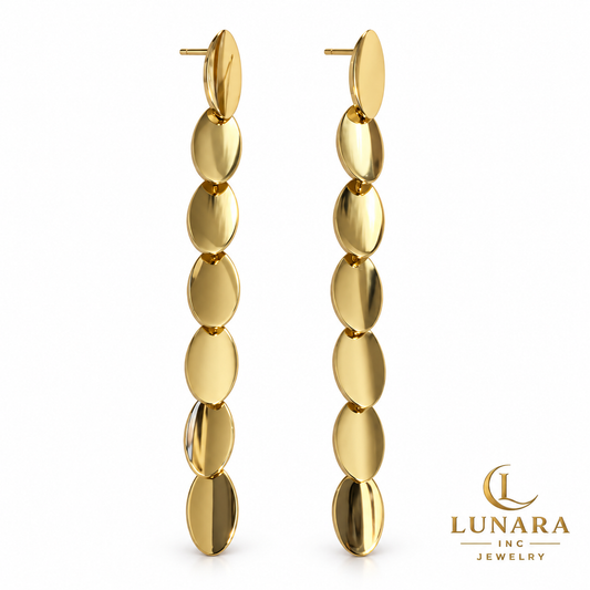: Golden Oval Cascade Earrings
