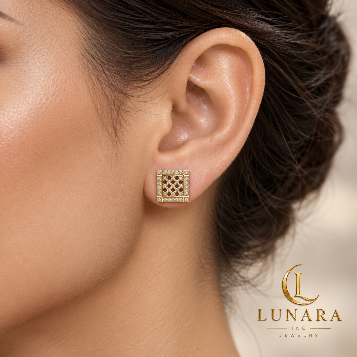 Geometric Crystal Square Stud Earrings