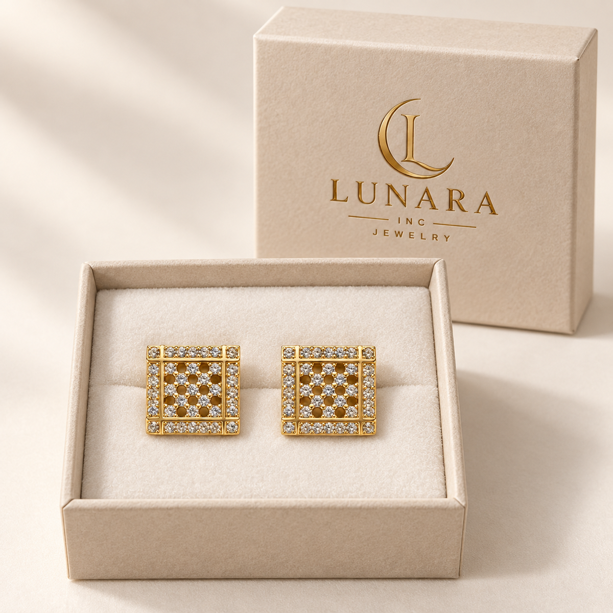 Geometric Crystal Square Stud Earrings