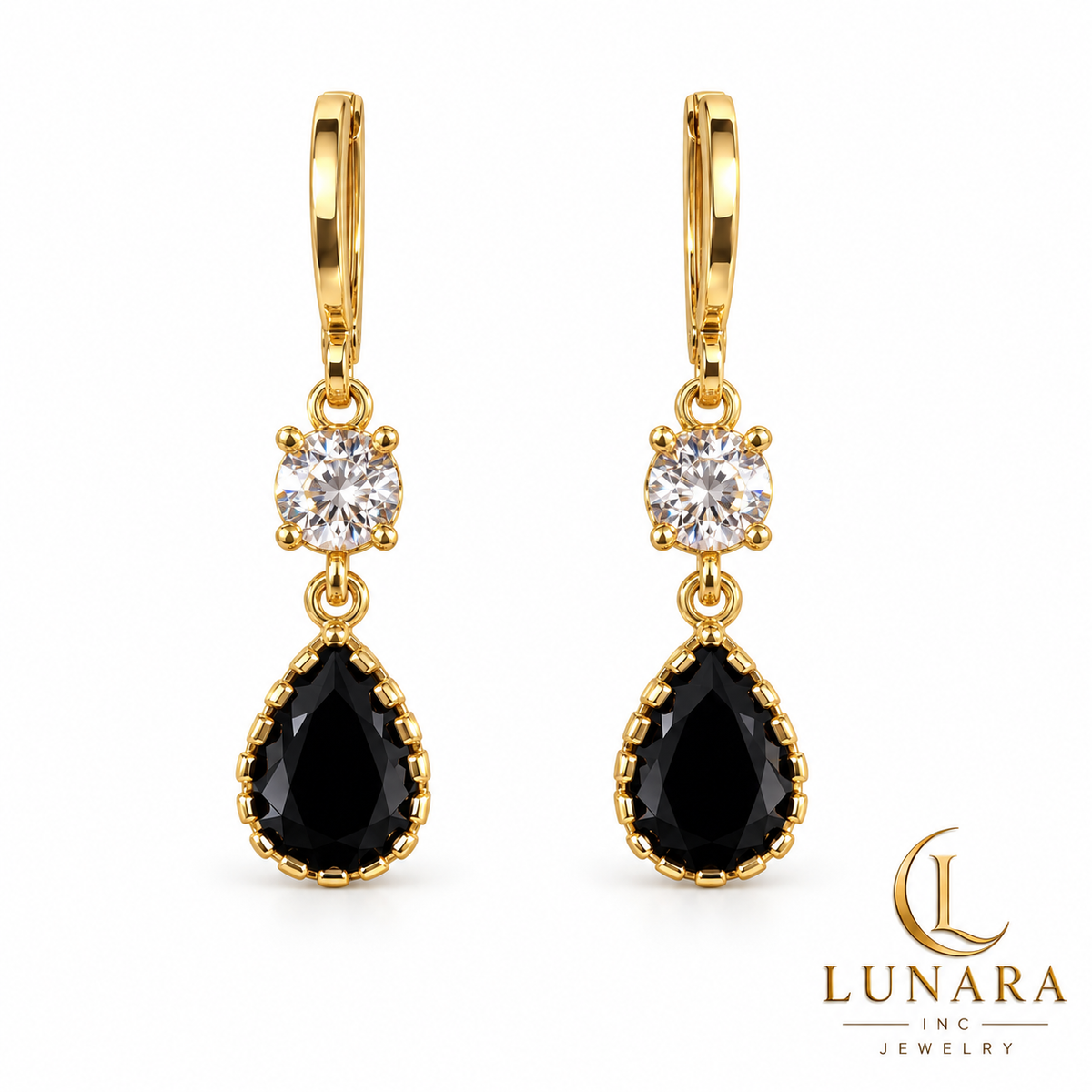 Black Teardrop Crystal Drop Earrings