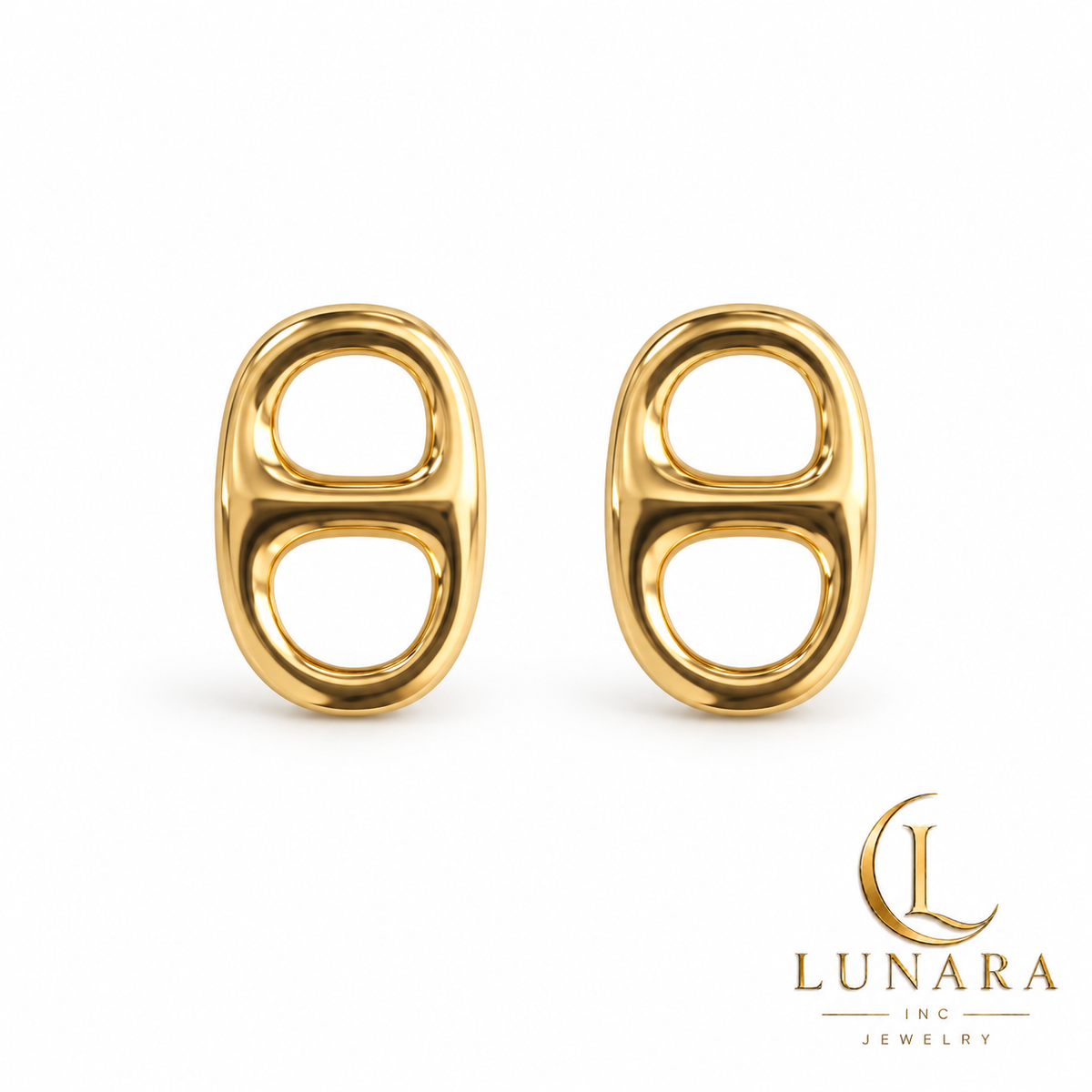 Modern Double-Loop Gold Stud Earrings