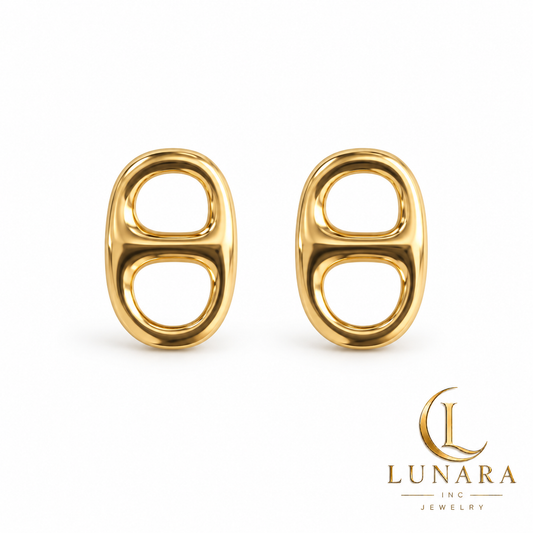 Modern Double-Loop Gold Stud Earrings