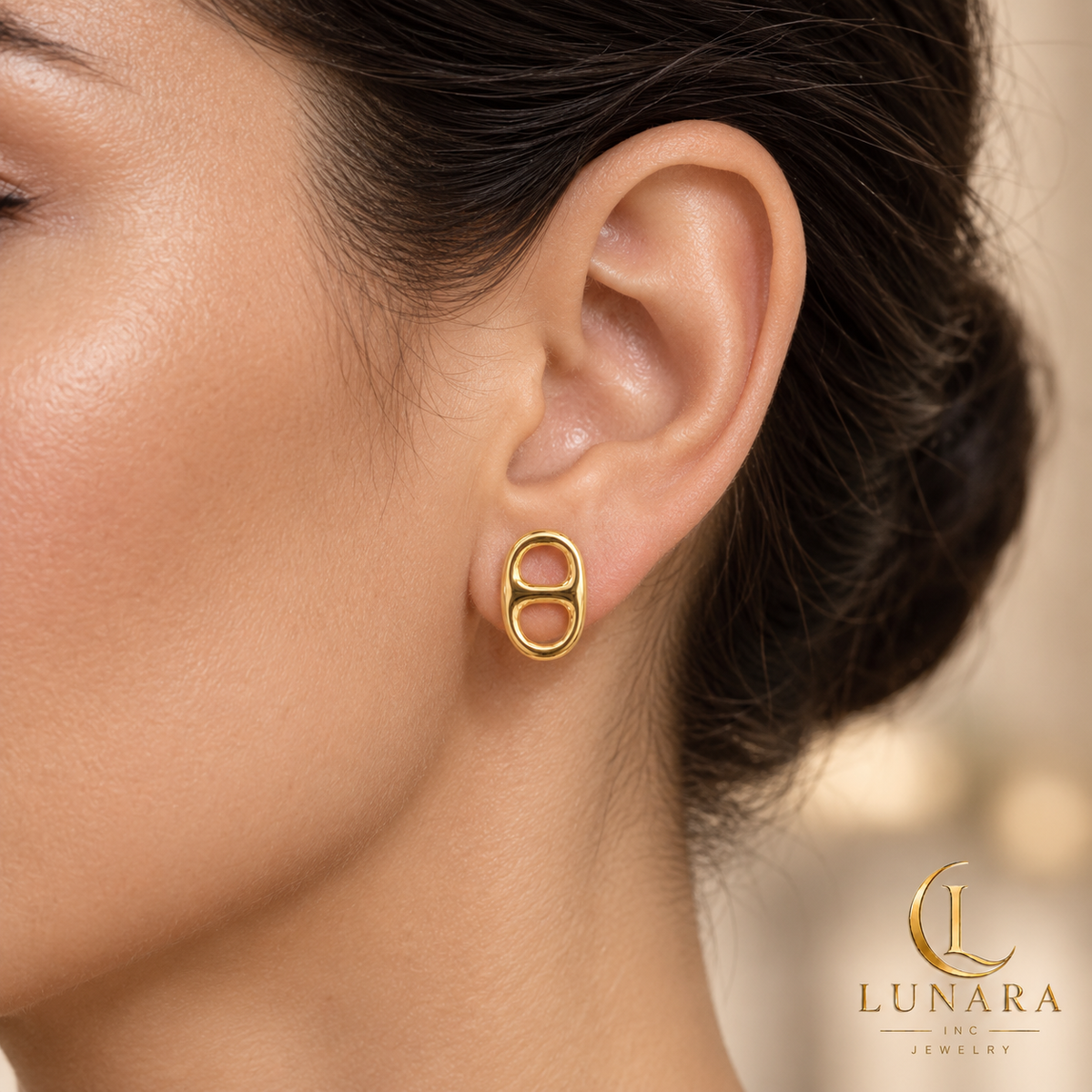 Modern Double-Loop Gold Stud Earrings