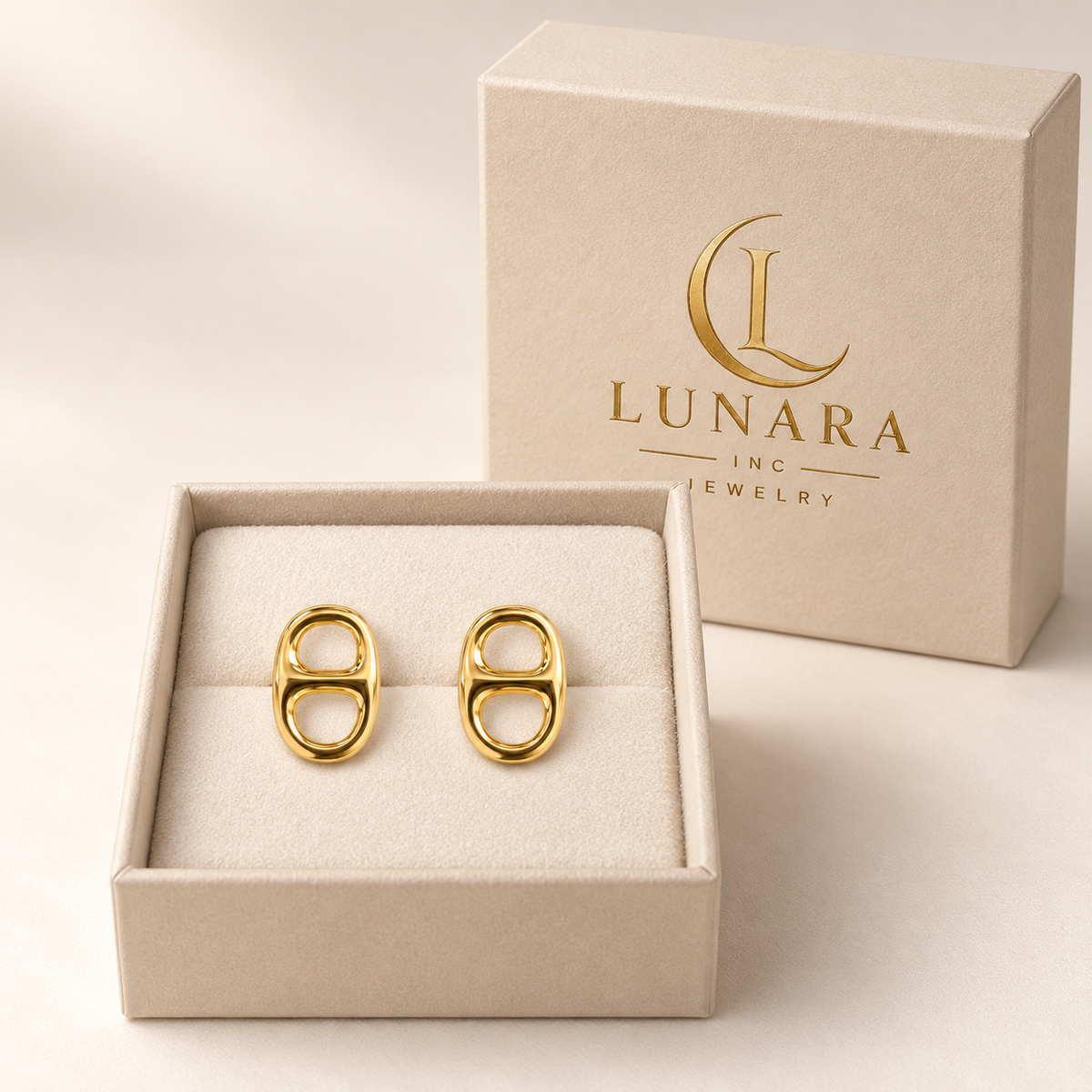 Modern Double-Loop Gold Stud Earrings
