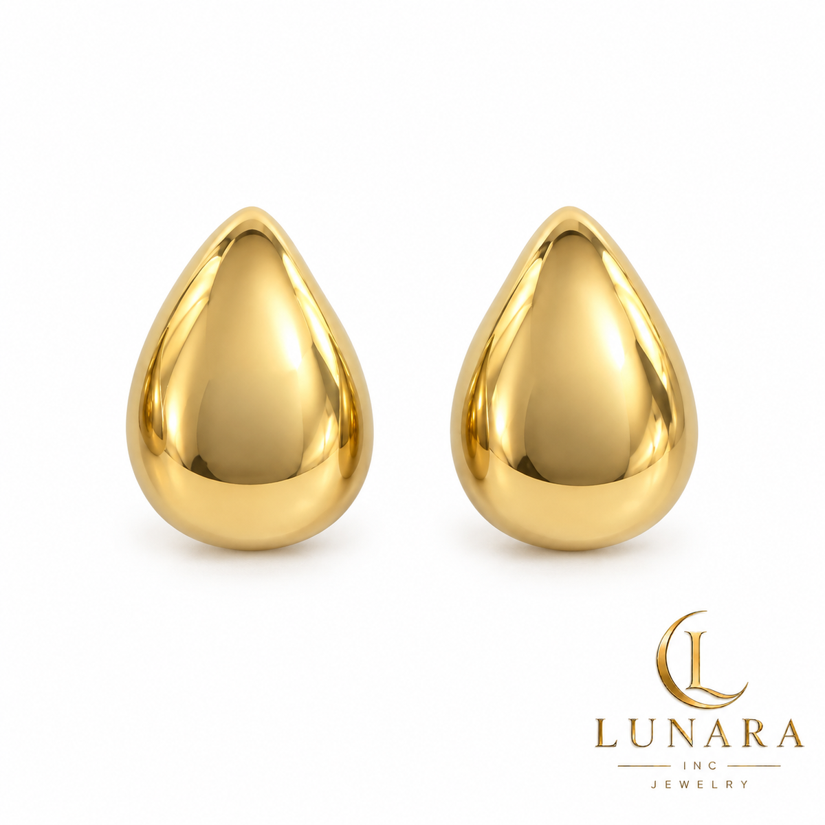 Polished Gold Teardrop Stud Earrings – Two Sizes