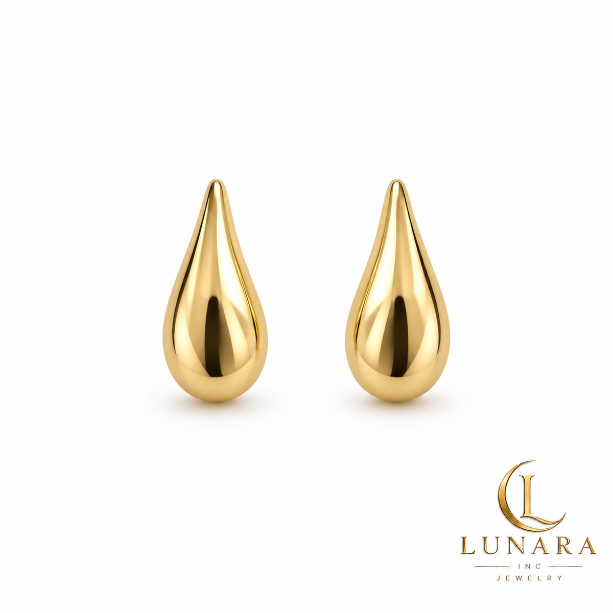 Polished Gold Teardrop Stud Earrings – Two Sizes