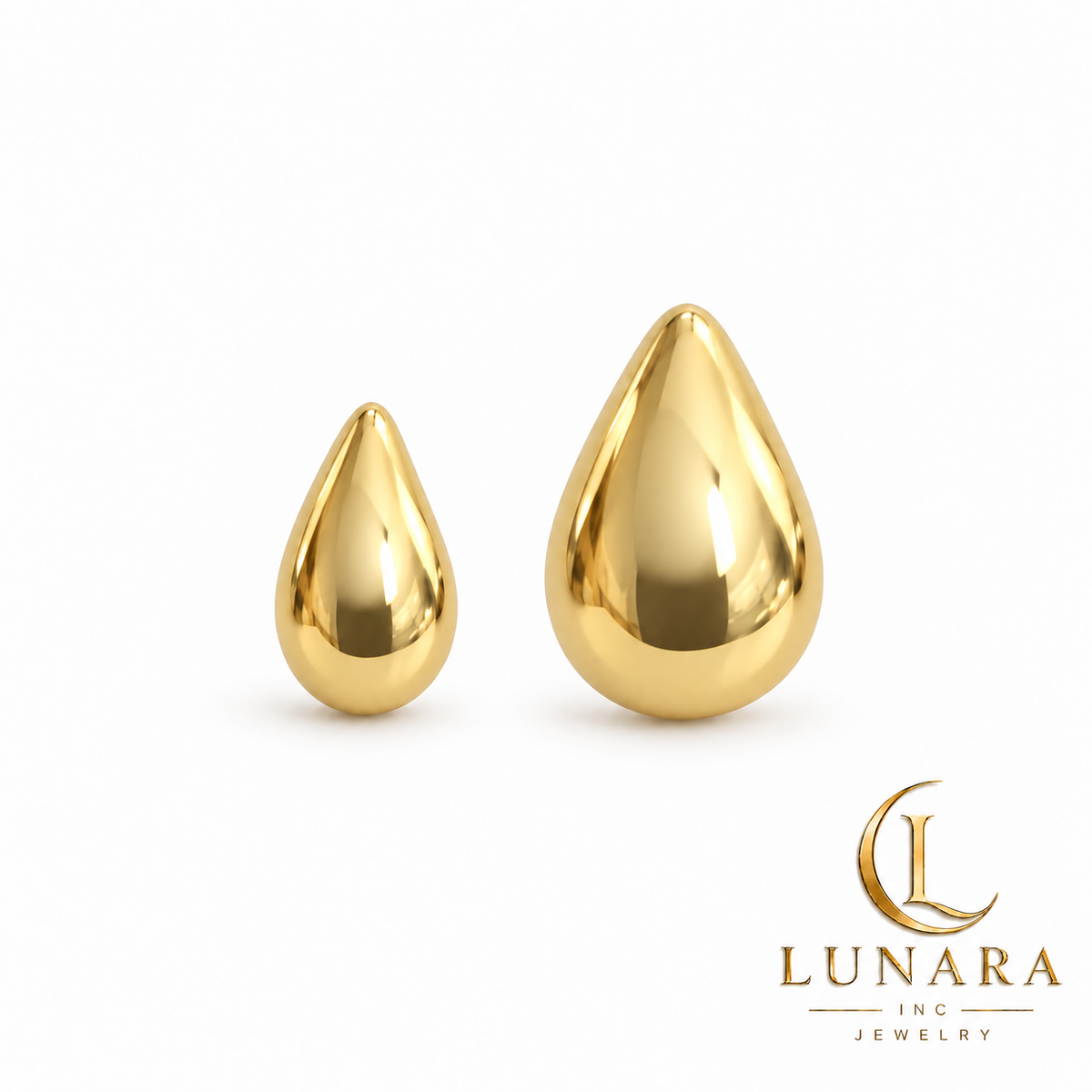 Polished Gold Teardrop Stud Earrings – Two Sizes