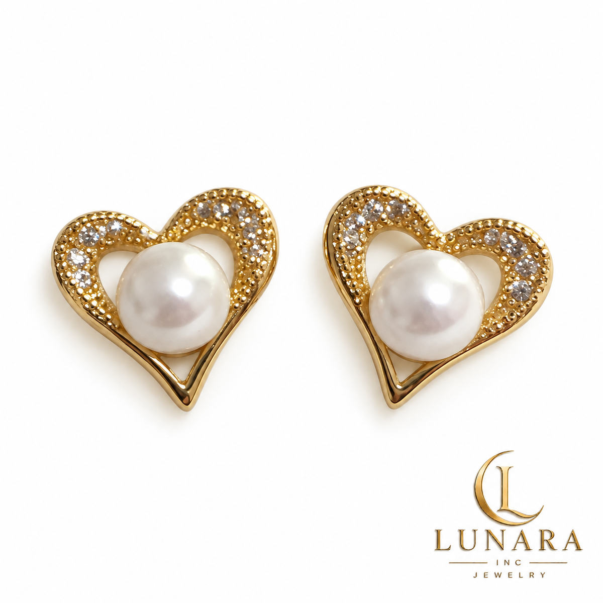 Pearl Heart Stud Earrings