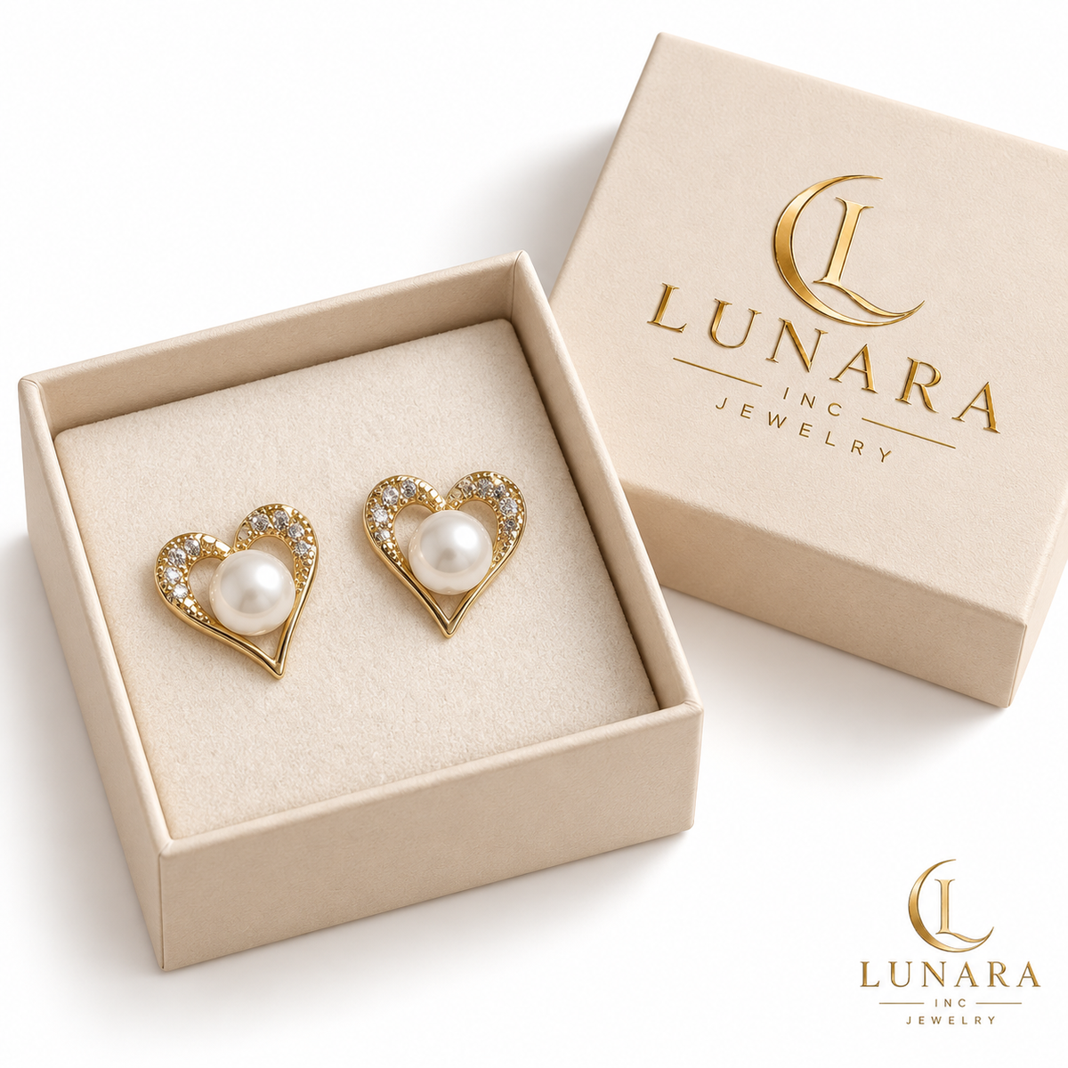 Pearl Heart Stud Earrings