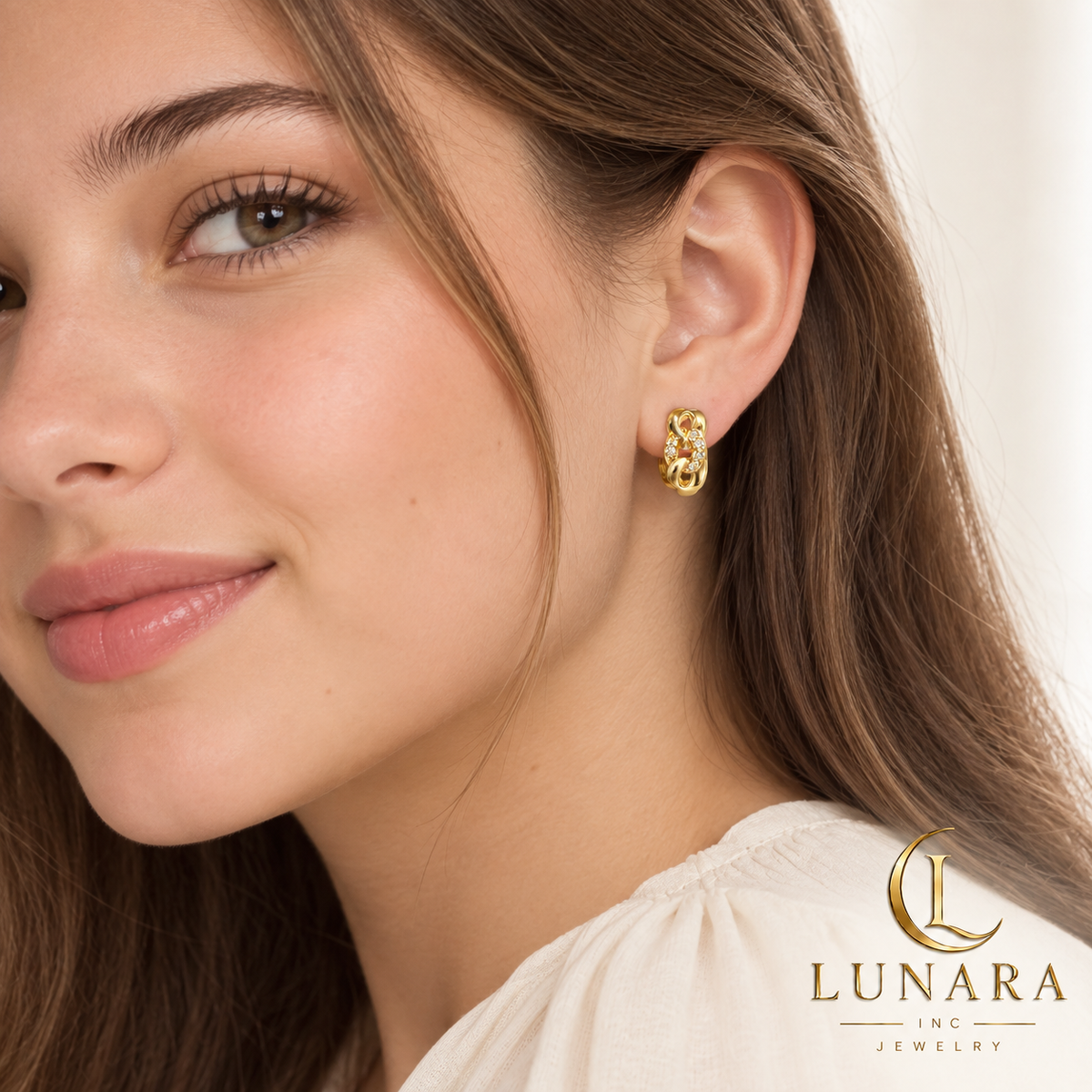 Gold Interlocking Link Huggie Hoop Earrings