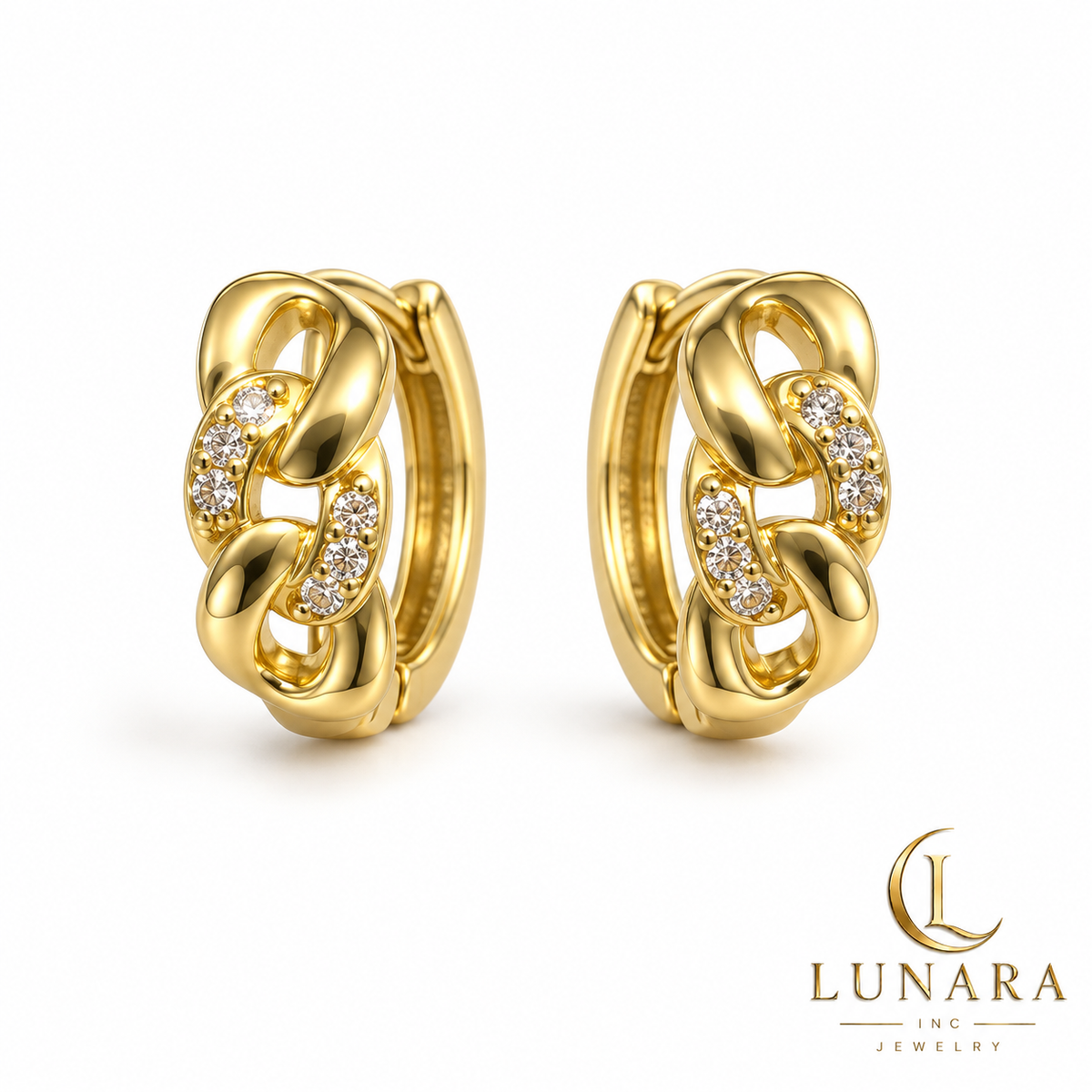 Gold Interlocking Link Huggie Hoop Earrings