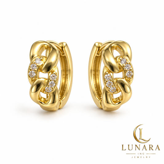 Gold Interlocking Link Huggie Hoop Earrings