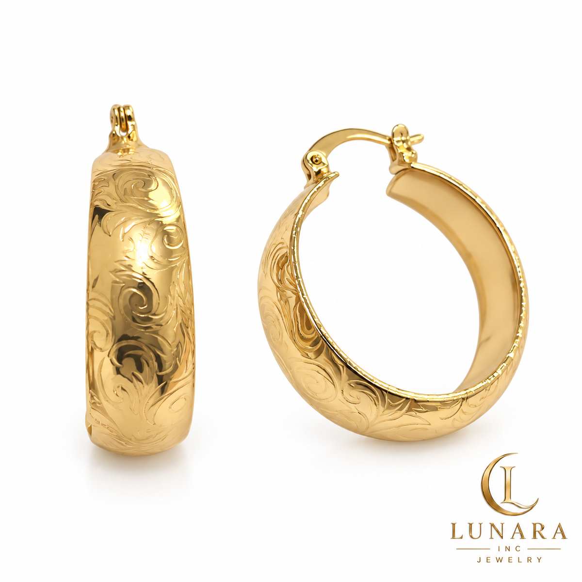 Engraved Gold Hoop Earrings