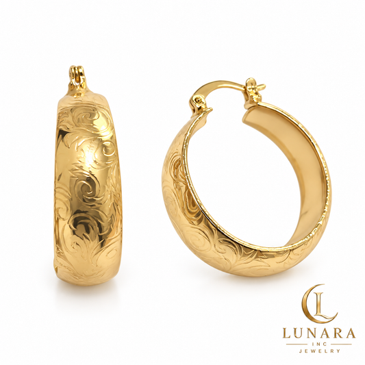 Engraved Gold Hoop Earrings