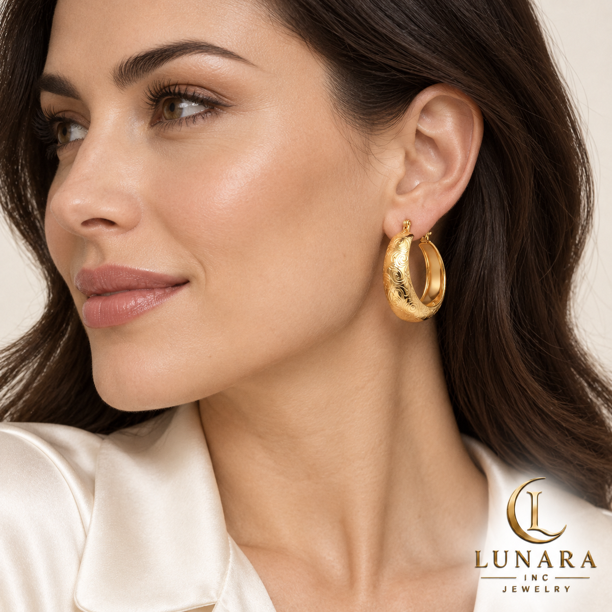 Engraved Gold Hoop Earrings