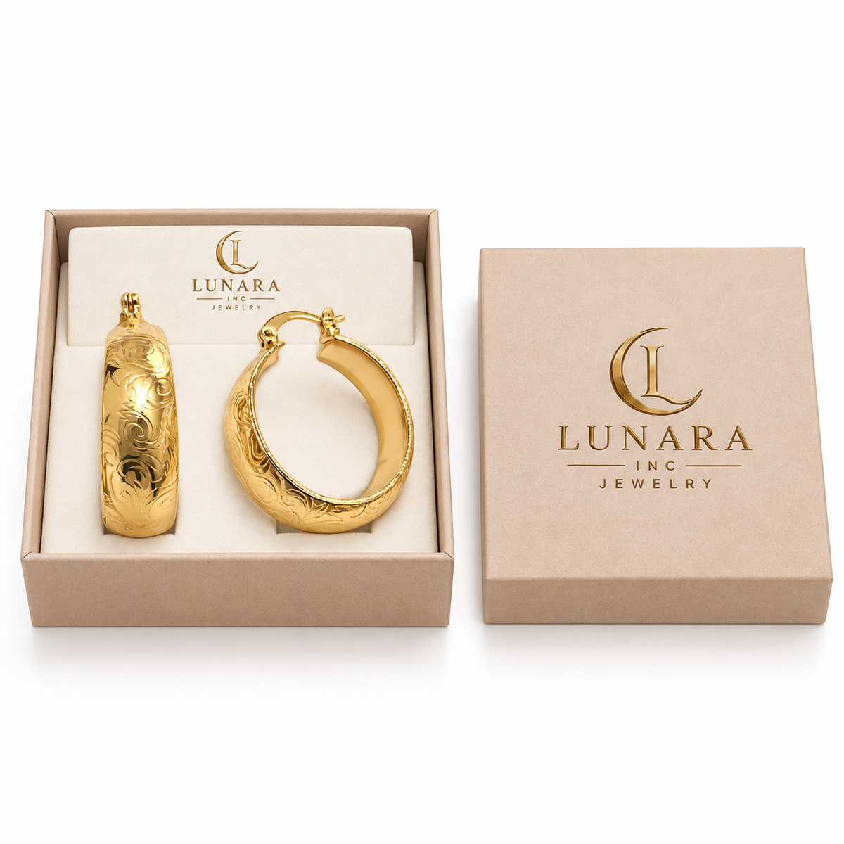 Engraved Gold Hoop Earrings