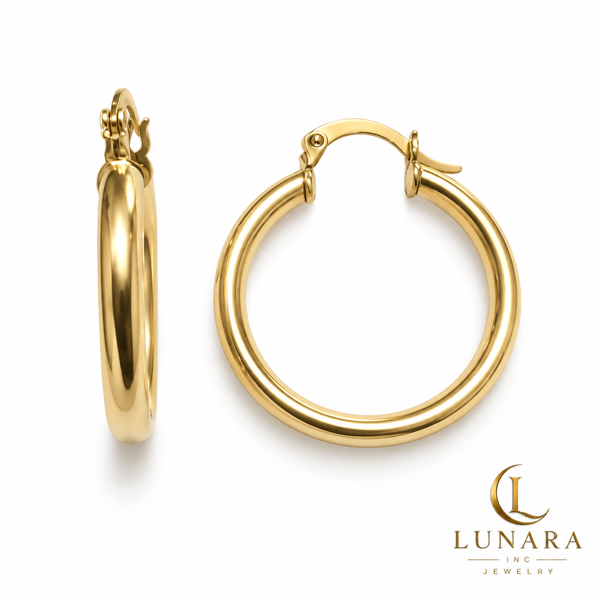 Polished Gold Tubular Hoop Earrings