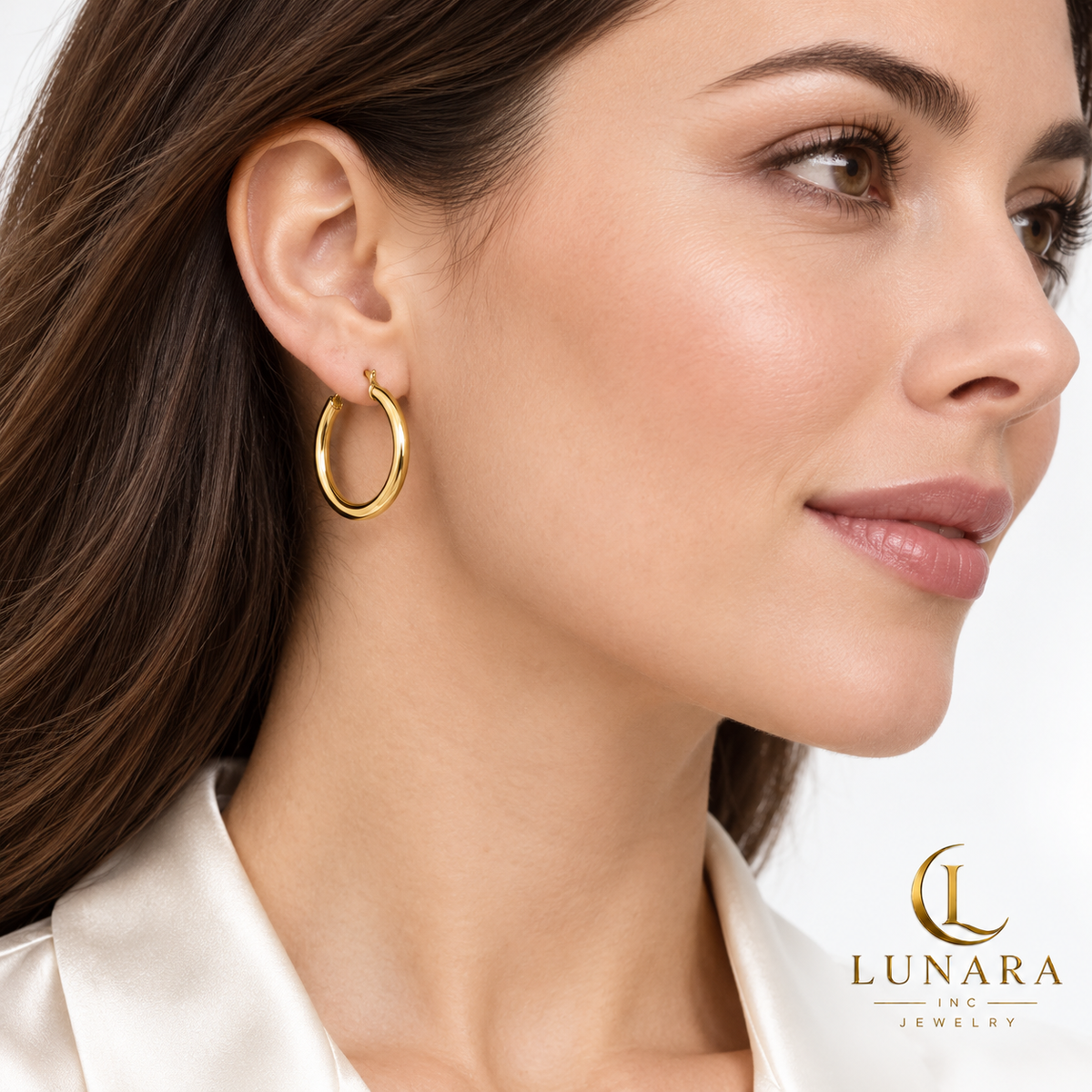 Polished Gold Tubular Hoop Earrings