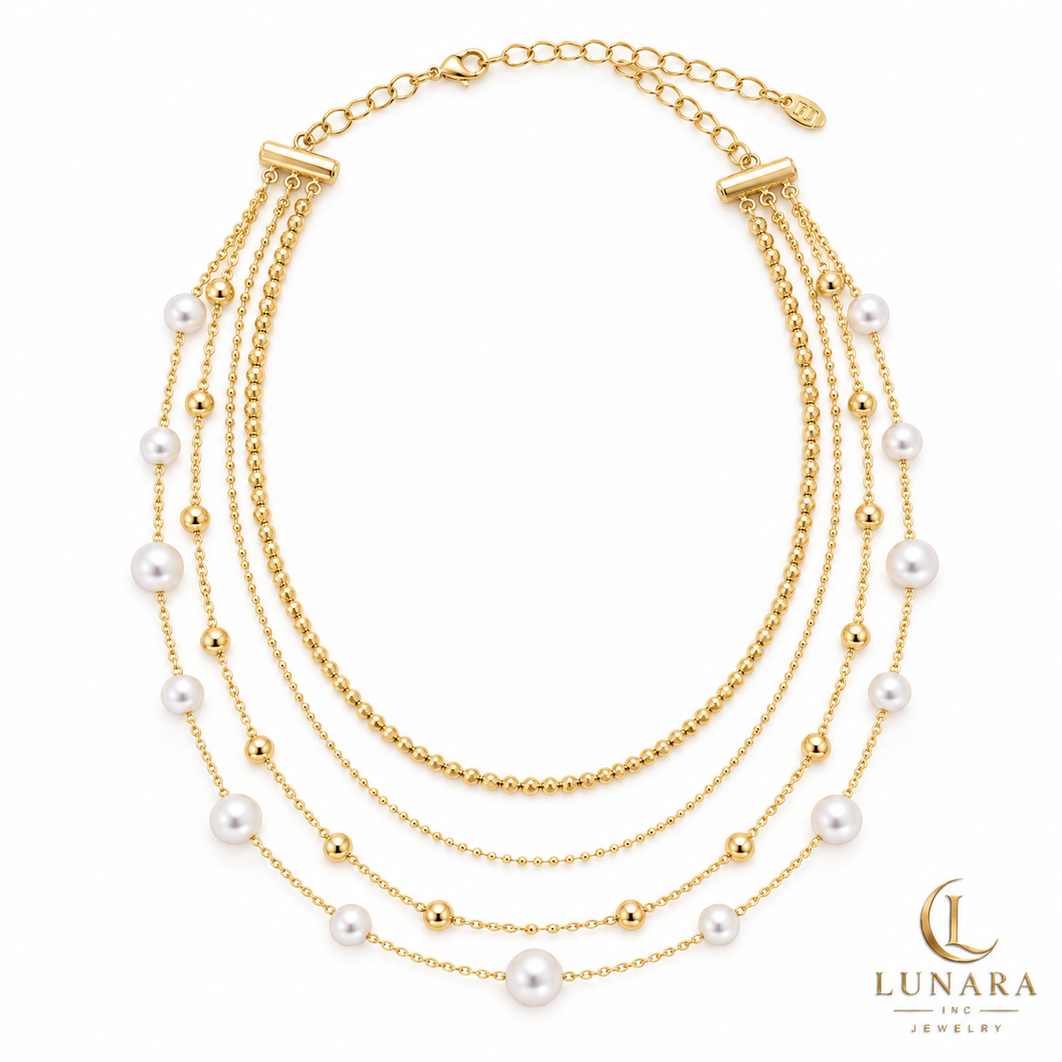 Golden Harmony Four-Layer Pearl Necklace