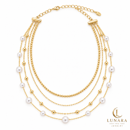 Golden Harmony Four-Layer Pearl Necklace
