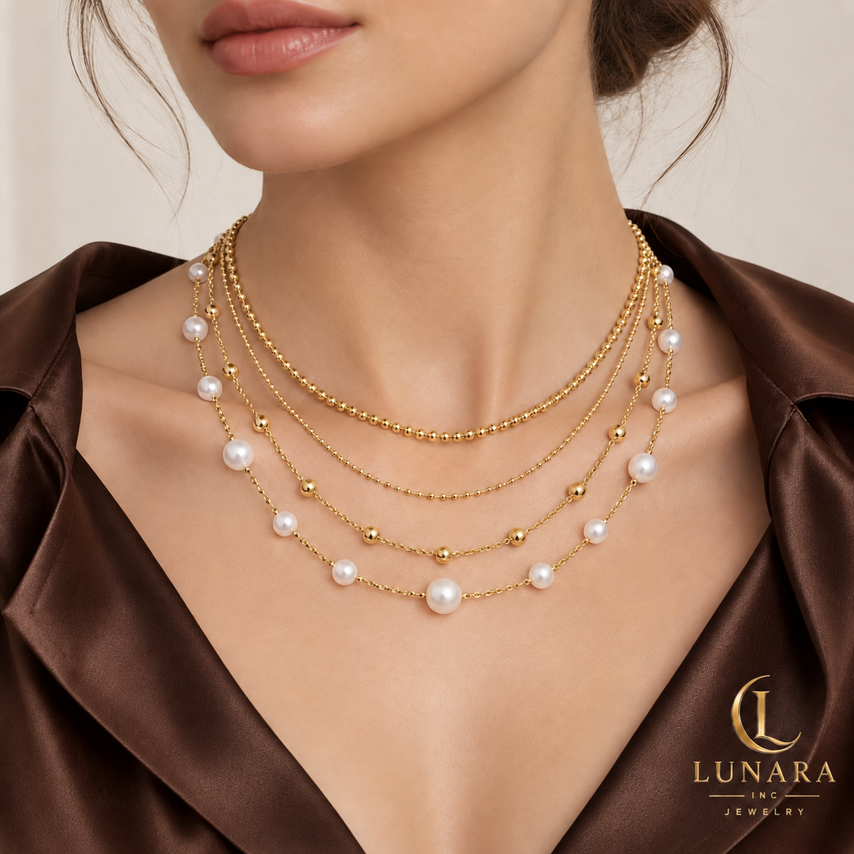 Golden Harmony Four-Layer Pearl Necklace